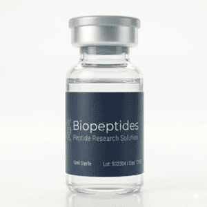 Glazen fles met biopeptides voor onderzoek, steriel en professioneel.